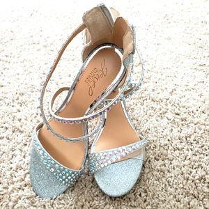Badgley Mischka Jewel Heeled Sandals, Silver Studded, size 8